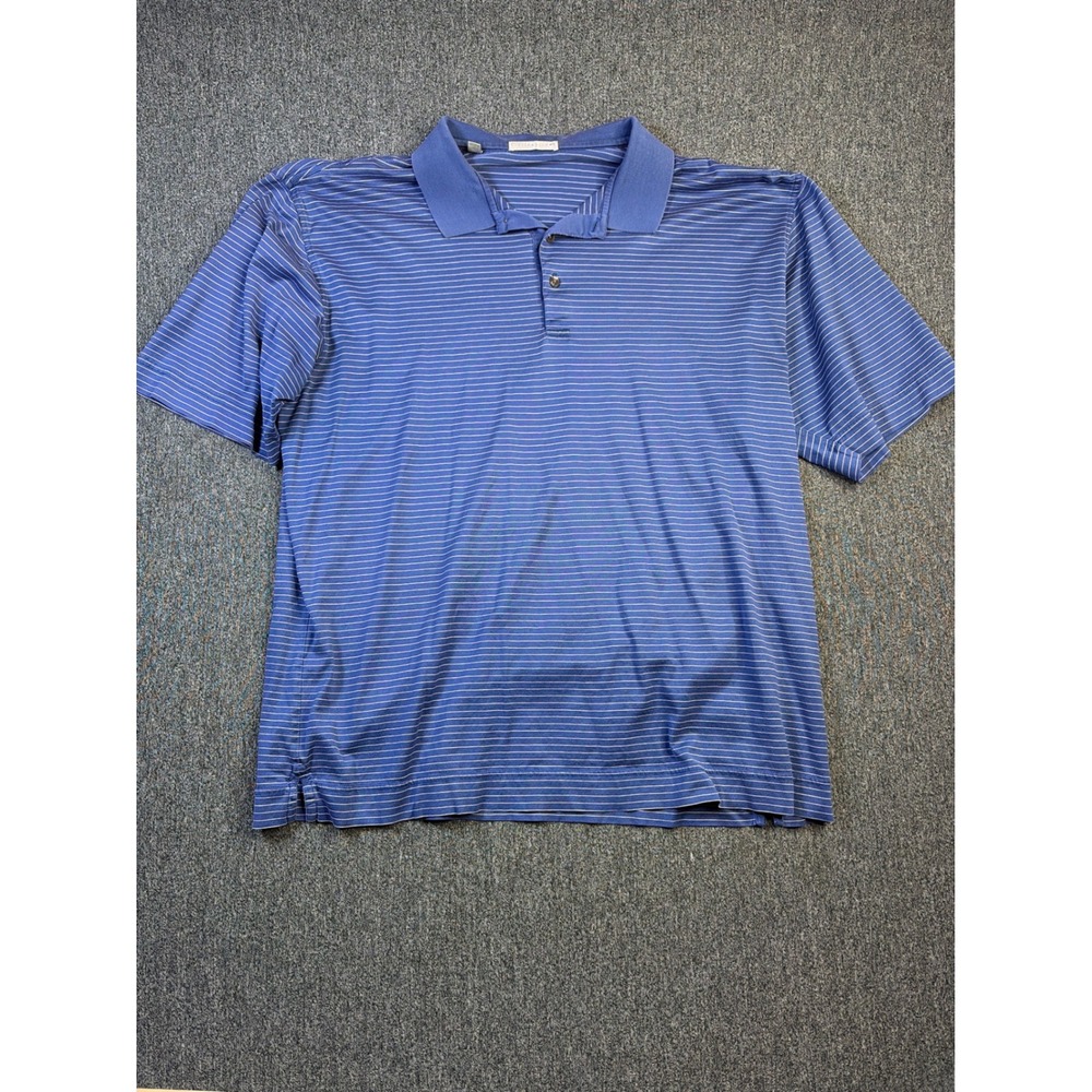 Cutter & Buck Mens XXL Blue White Striped Short Sleeve Cotton Polo Shirt